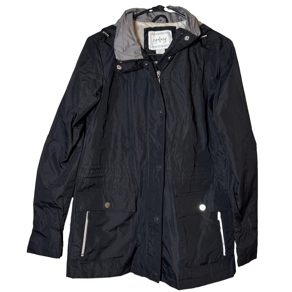 CG L CG Womens Black Hooded Rain Jacket Size Small Lightweight Windbreaker